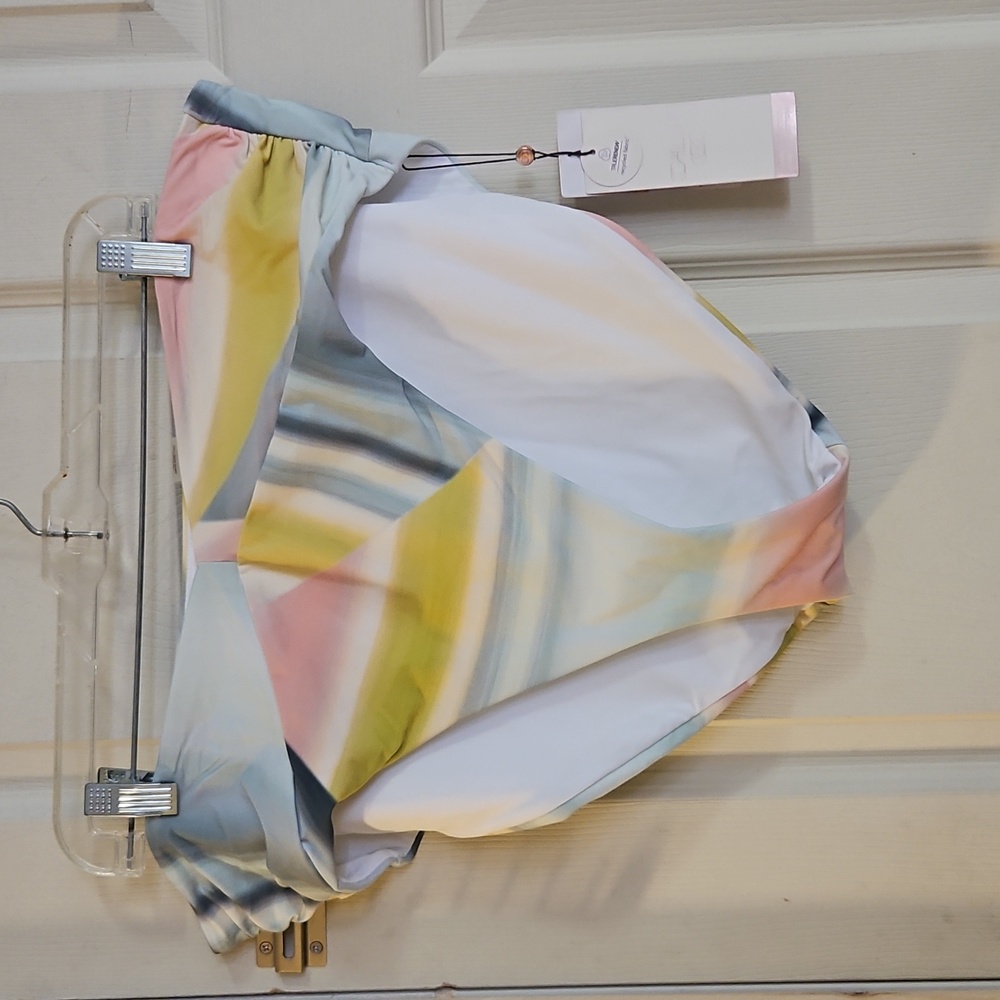 CALIA Mid Rise Shirred V Front Swim Bottom: SEDIMENT STRIPE PUYA: NWT: SIZE XXL
